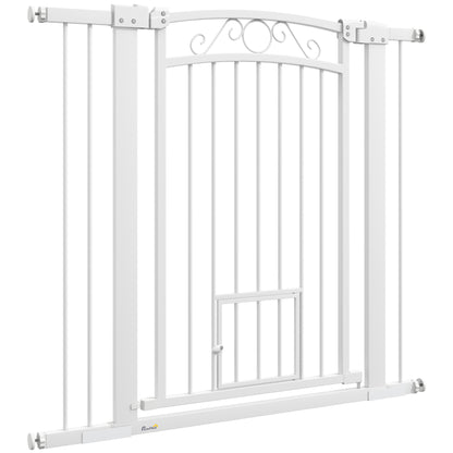 Dog Barrier Dog Gate 76-104 cm Dog Security Gate with 2 Extensions 7/14 cm and Double Lock for Stairs and Doors White