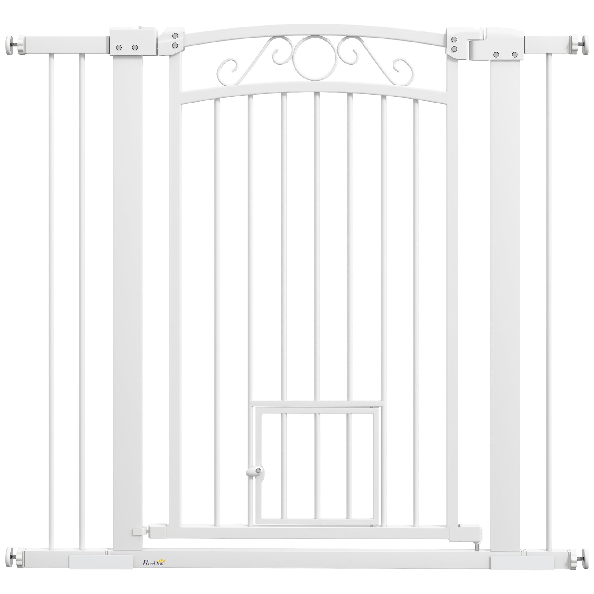Dog Barrier Dog Gate 76-104 cm Dog Security Gate with 2 Extensions 7/14 cm and Double Lock for Stairs and Doors White