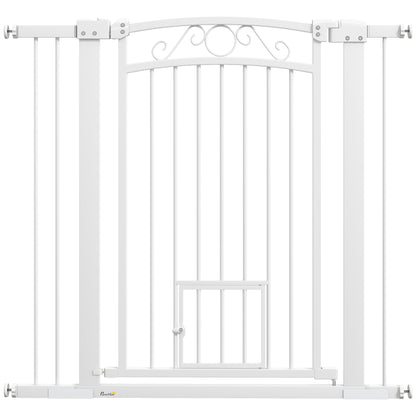 Dog Barrier Dog Gate 76-104 cm Dog Security Gate with 2 Extensions 7/14 cm and Double Lock for Stairs and Doors White