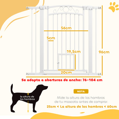 Dog Barrier Dog Gate 76-104 cm Dog Security Gate with 2 Extensions 7/14 cm and Double Lock for Stairs and Doors White