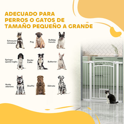 Dog Barrier Dog Gate 76-104 cm Dog Security Gate with 2 Extensions 7/14 cm and Double Lock for Stairs and Doors White