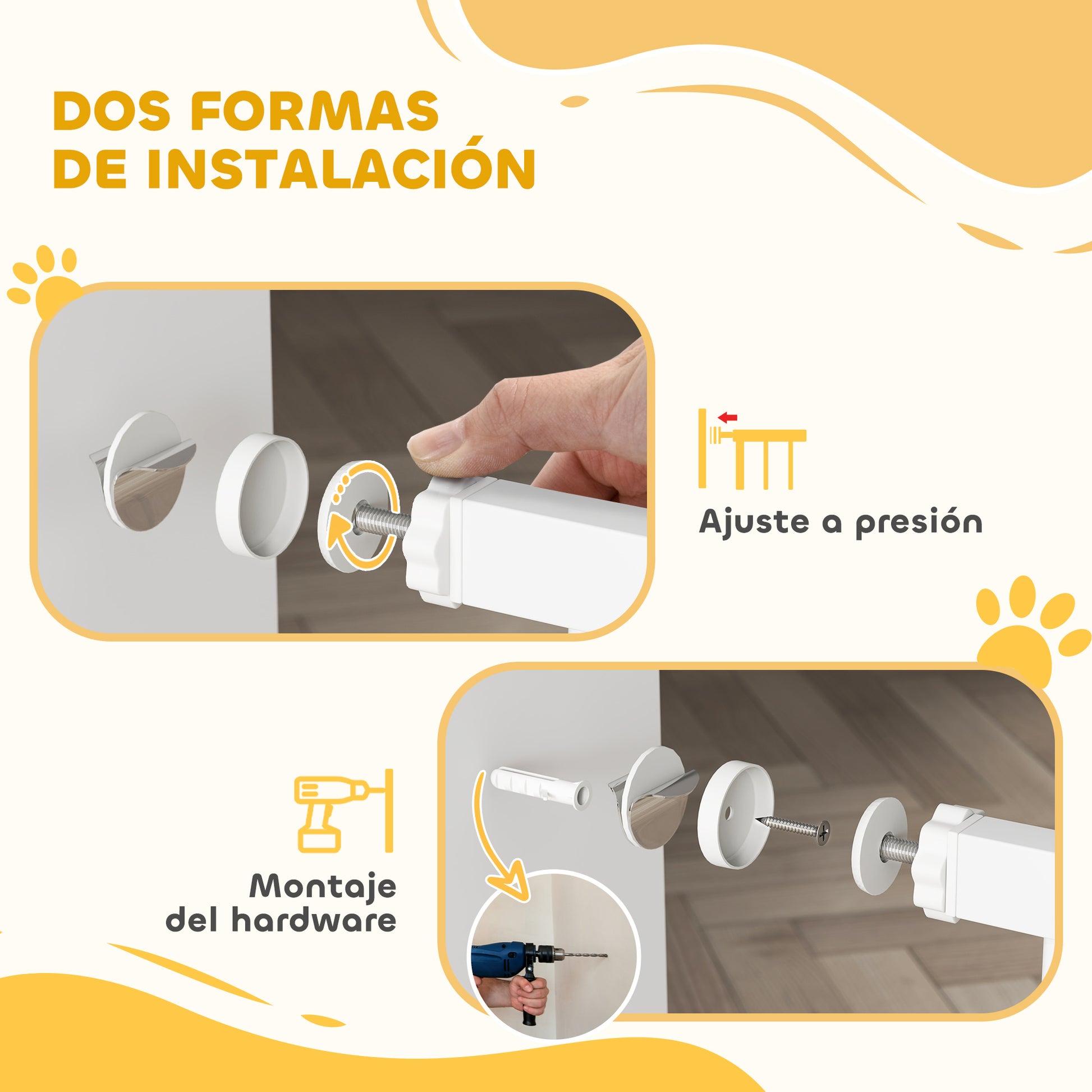 Dog Barrier Dog Gate 76-104 cm Dog Security Gate with 2 Extensions 7/14 cm and Double Lock for Stairs and Doors White