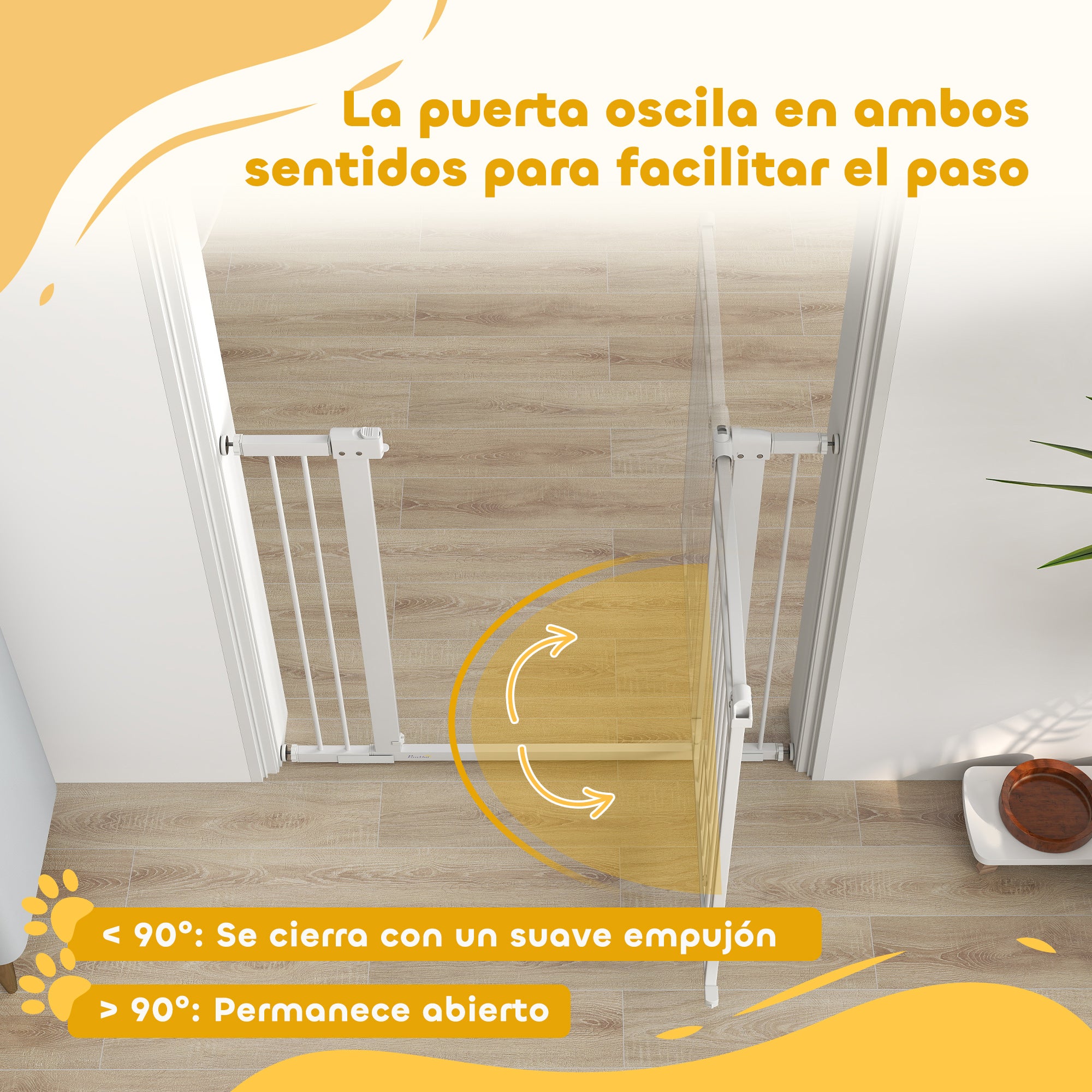 Dog Barrier Dog Gate 76-104 cm Dog Security Gate with 2 Extensions 7/14 cm and Double Lock for Stairs and Doors White