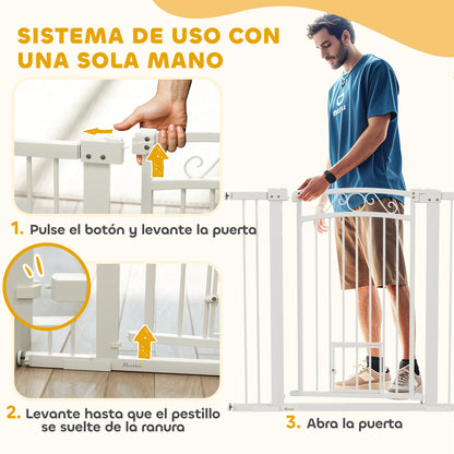 Dog Barrier Dog Gate 76-104 cm Dog Security Gate with 2 Extensions 7/14 cm and Double Lock for Stairs and Doors White