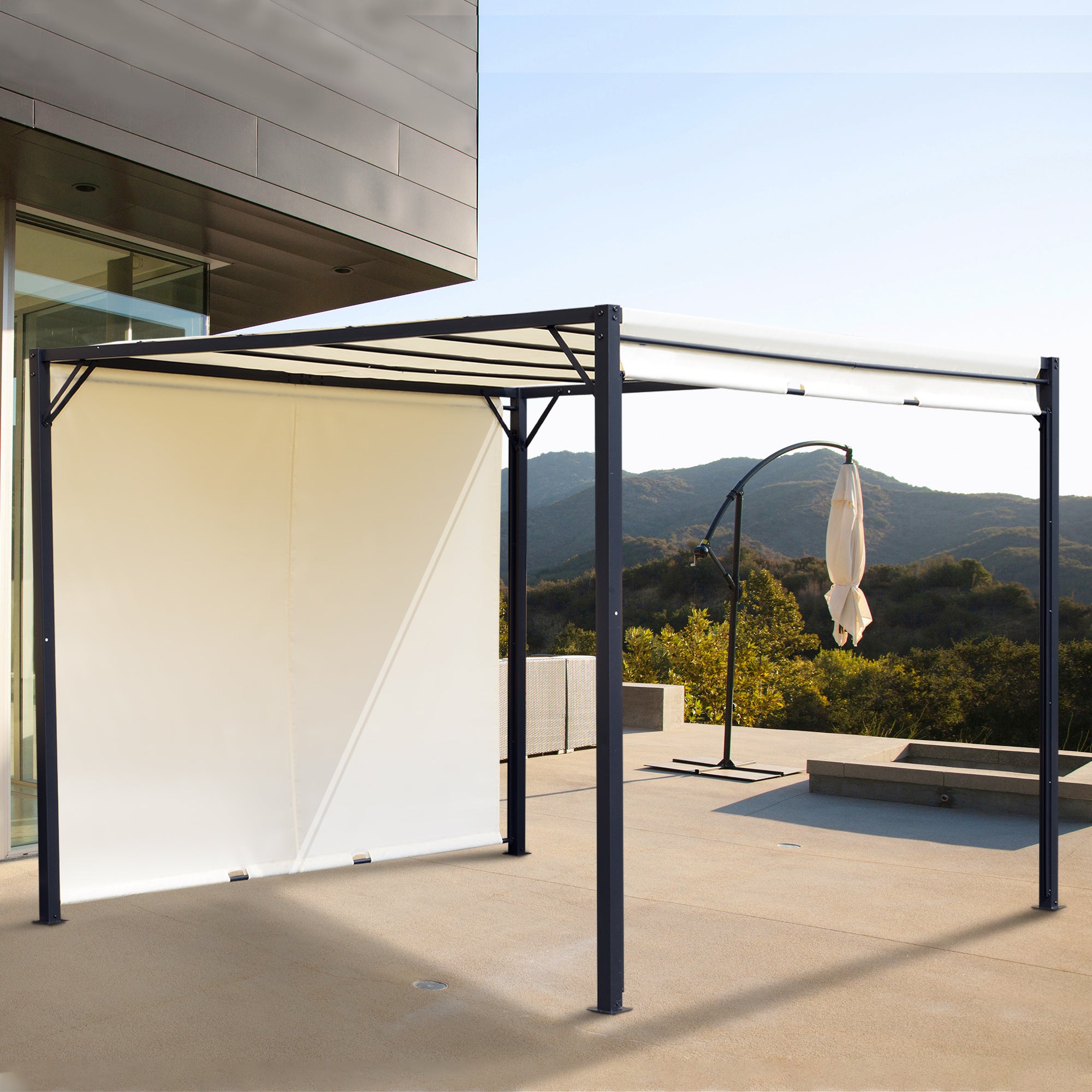 3x3m Garden Gazebo with Retractable Roof Side Wall and Steel Frame for Patio Terrace Cream