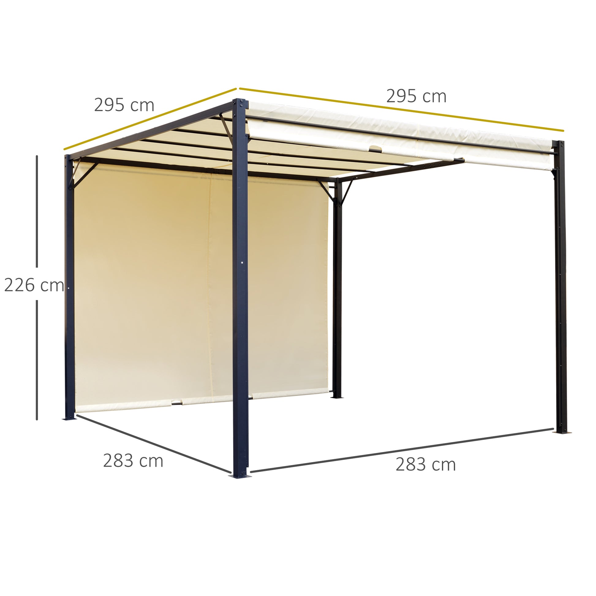 3x3m Garden Gazebo with Retractable Roof Side Wall and Steel Frame for Patio Terrace Cream