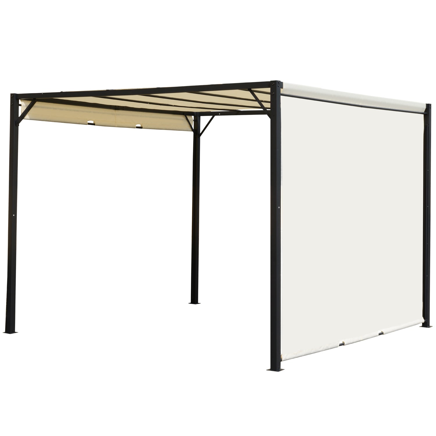 3x3m Garden Gazebo with Retractable Roof Side Wall and Steel Frame for Patio Terrace Cream