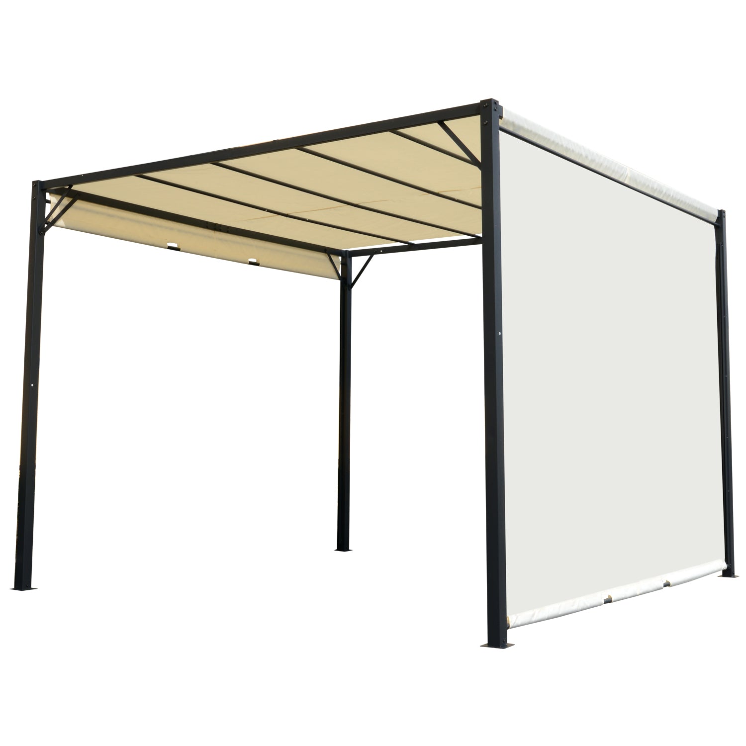 3x3m Garden Gazebo with Retractable Roof Side Wall and Steel Frame for Patio Terrace Cream