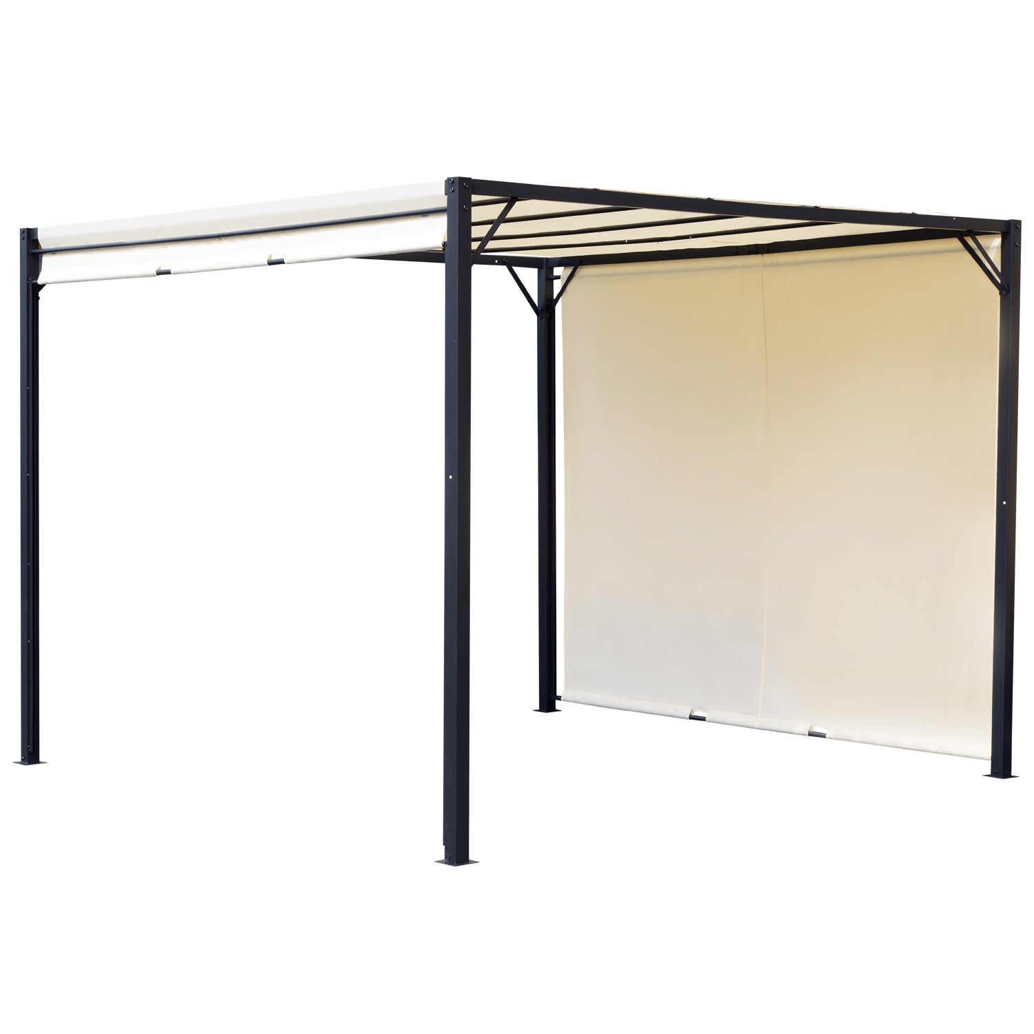 3x3m Garden Gazebo with Retractable Roof Side Wall and Steel Frame for Patio Terrace Cream