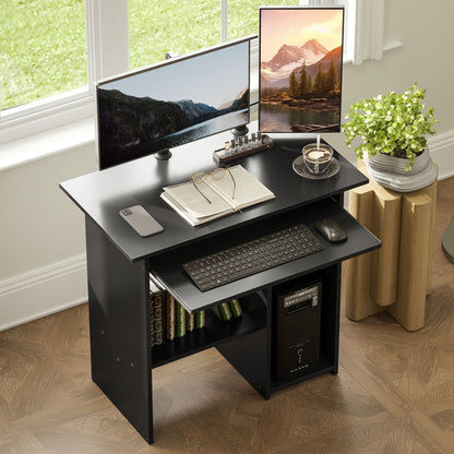 Desk, 80 x 45 cm, Computer Desk, Office Desk with Keyboard Tray, Open Compartments and Shelves, Chipboard, for Home Office, Bedroom, Black