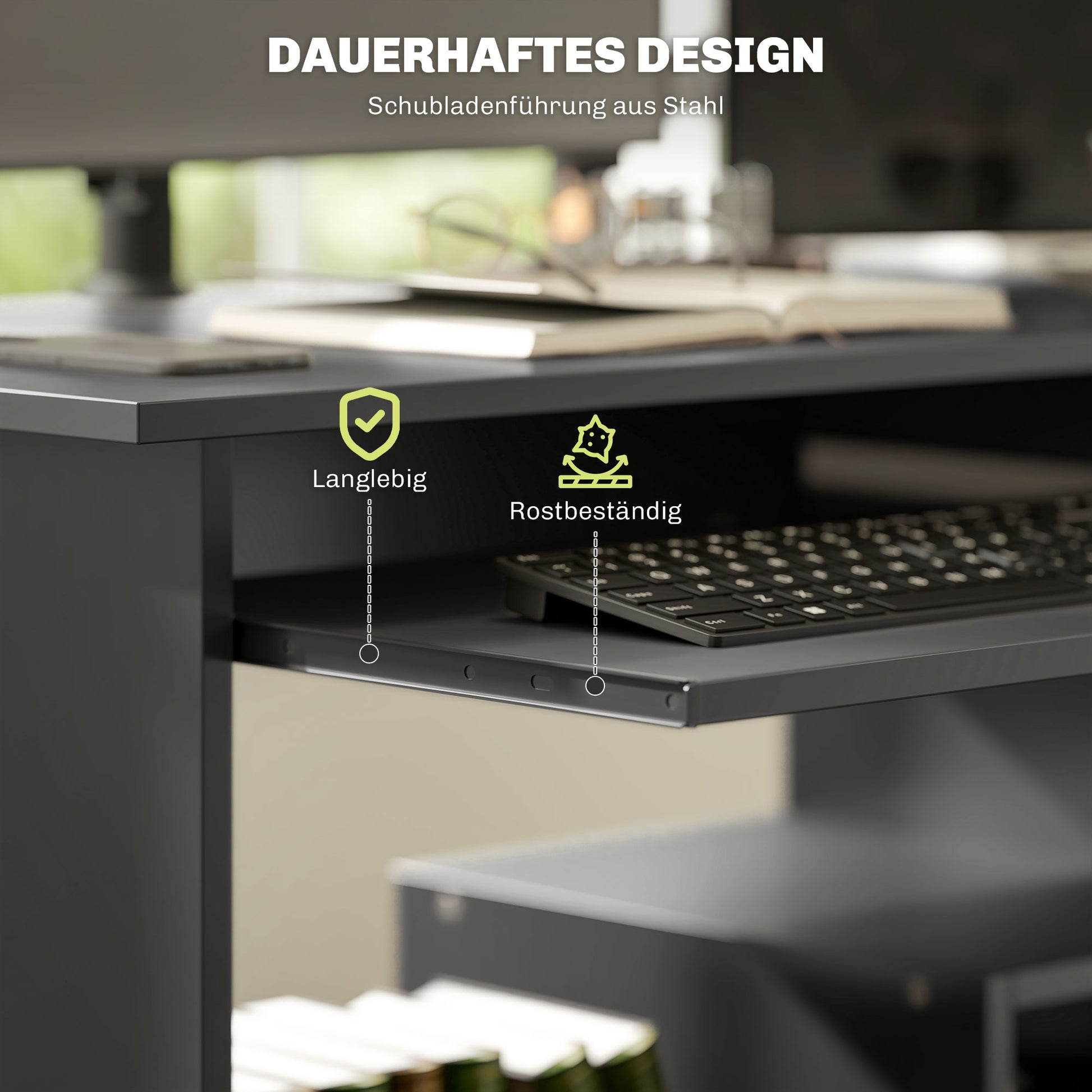 Desk, 80 x 45 cm, Computer Desk, Office Desk with Keyboard Tray, Open Compartments and Shelves, Chipboard, for Home Office, Bedroom, Black