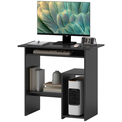 Desk, 80 x 45 cm, Computer Desk, Office Desk with Keyboard Tray, Open Compartments and Shelves, Chipboard, for Home Office, Bedroom, Black