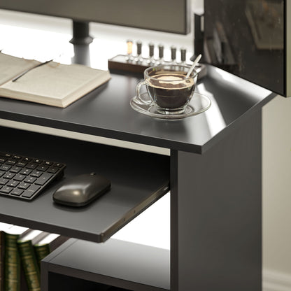 Desk, 80 x 45 cm, Computer Desk, Office Desk with Keyboard Tray, Open Compartments and Shelves, Chipboard, for Home Office, Bedroom, Black
