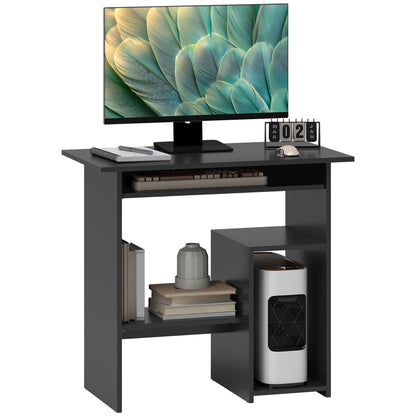 Desk, 80 x 45 cm, Computer Desk, Office Desk with Keyboard Tray, Open Compartments and Shelves, Chipboard, for Home Office, Bedroom, Black