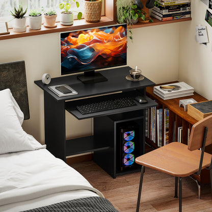 Desk, 80 x 45 cm, Computer Desk, Office Desk with Keyboard Tray, Open Compartments and Shelves, Chipboard, for Home Office, Bedroom, Black