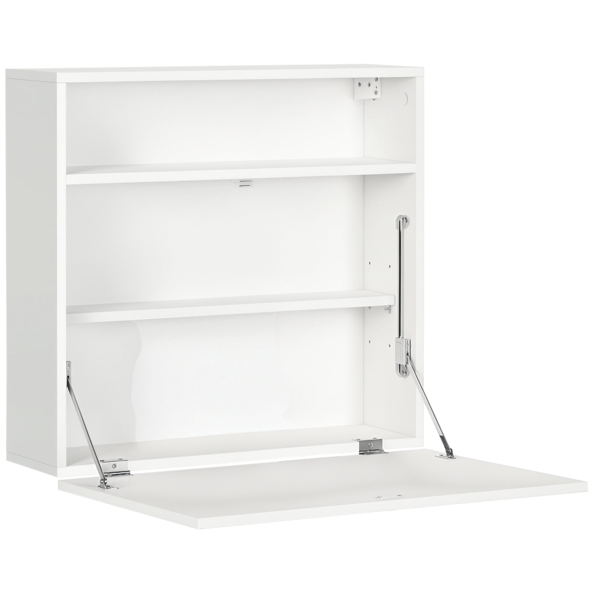Modern Wall-Mounted Foldable Desk Floating Multifunctional with Storage Shelves Load 40 kg for Bedroom Living Room Office 64x20x60 cm White