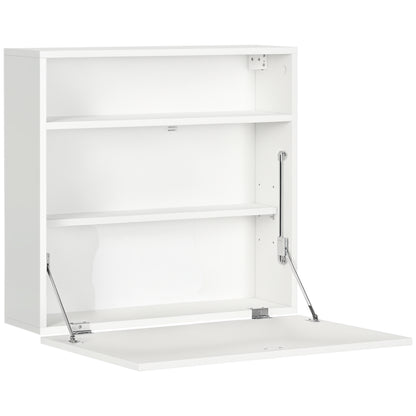 Modern Wall-Mounted Foldable Desk Floating Multifunctional with Storage Shelves Load 40 kg for Bedroom Living Room Office 64x20x60 cm White