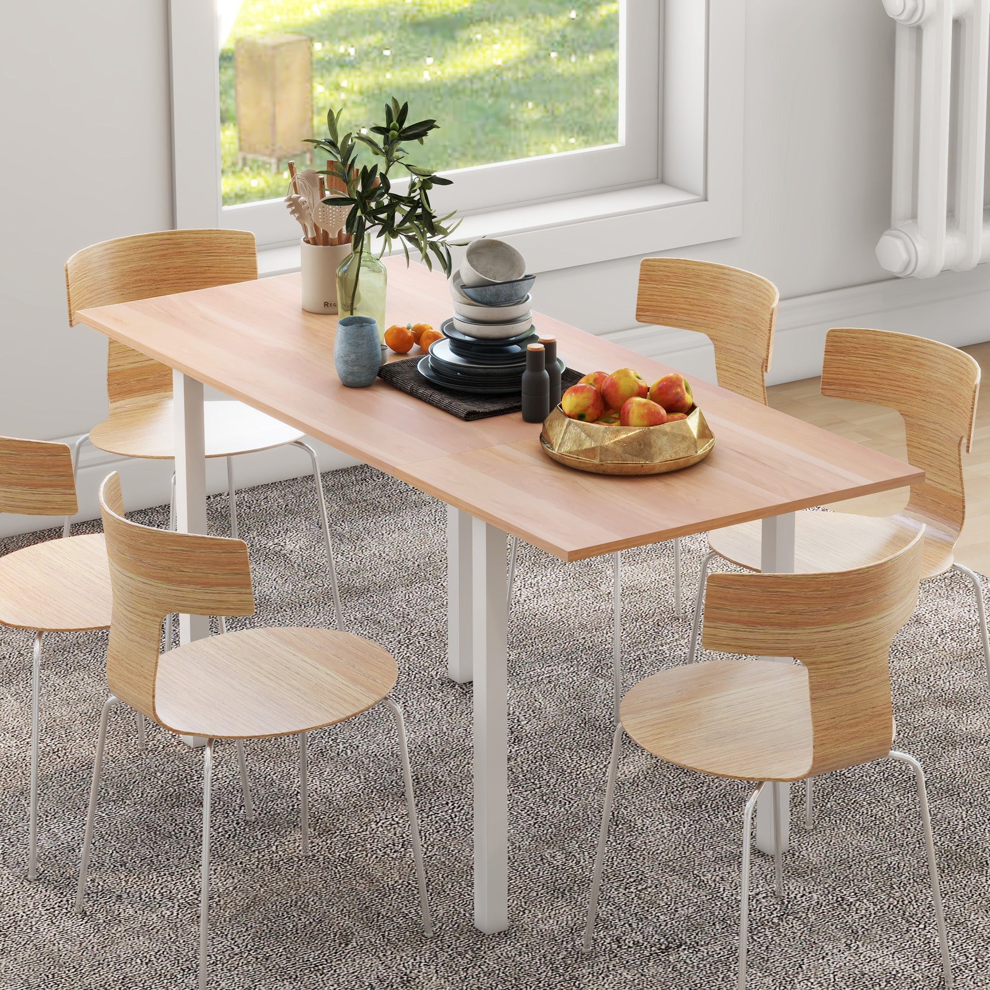 Extendable Dining Table Kitchen Table Dining Table for 6 People, Dining Room Table for Dining Room, Kitchen, Steel, Brown, 110-160 x 70 x 76 cm