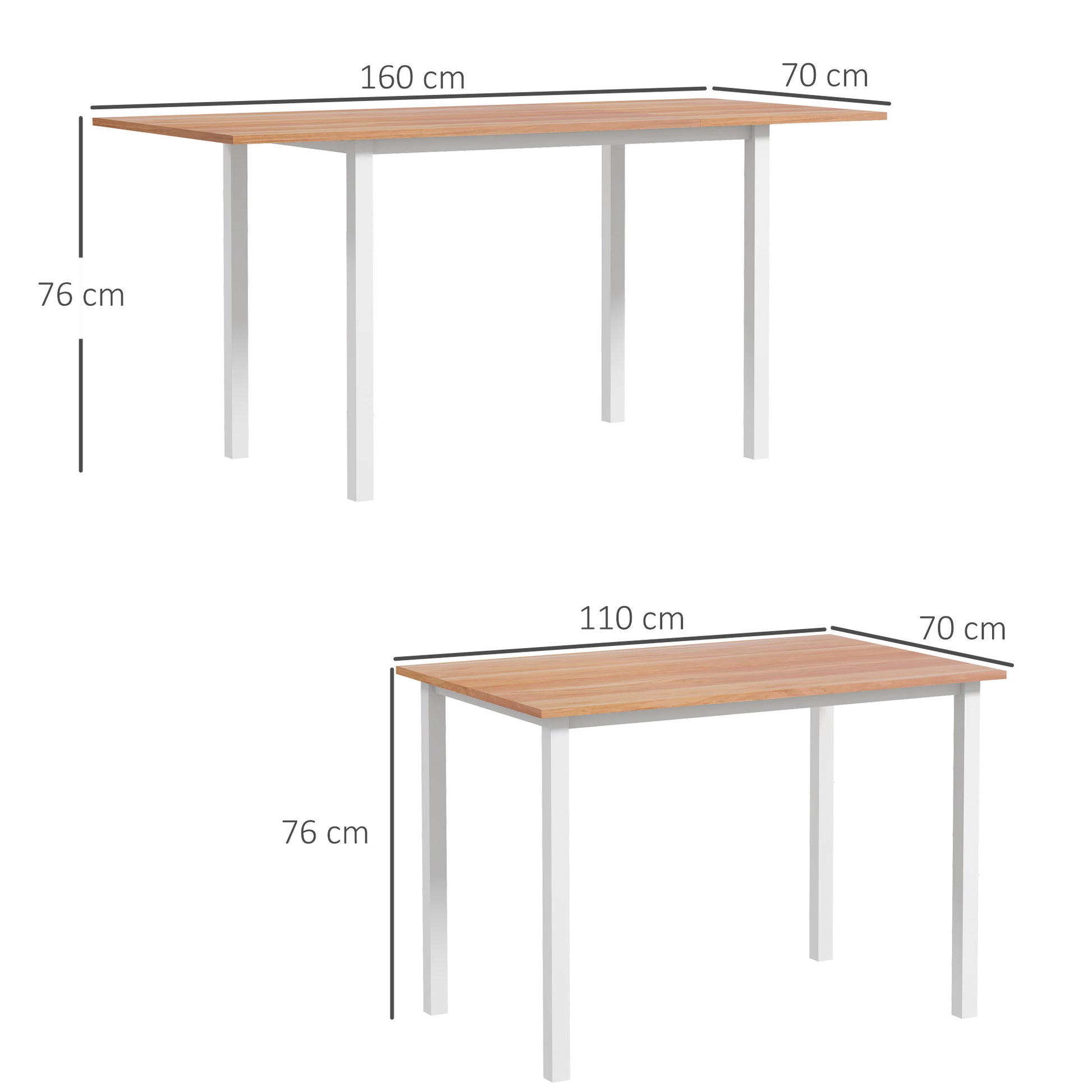 Extendable Dining Table Kitchen Table Dining Table for 6 People, Dining Room Table for Dining Room, Kitchen, Steel, Brown, 110-160 x 70 x 76 cm