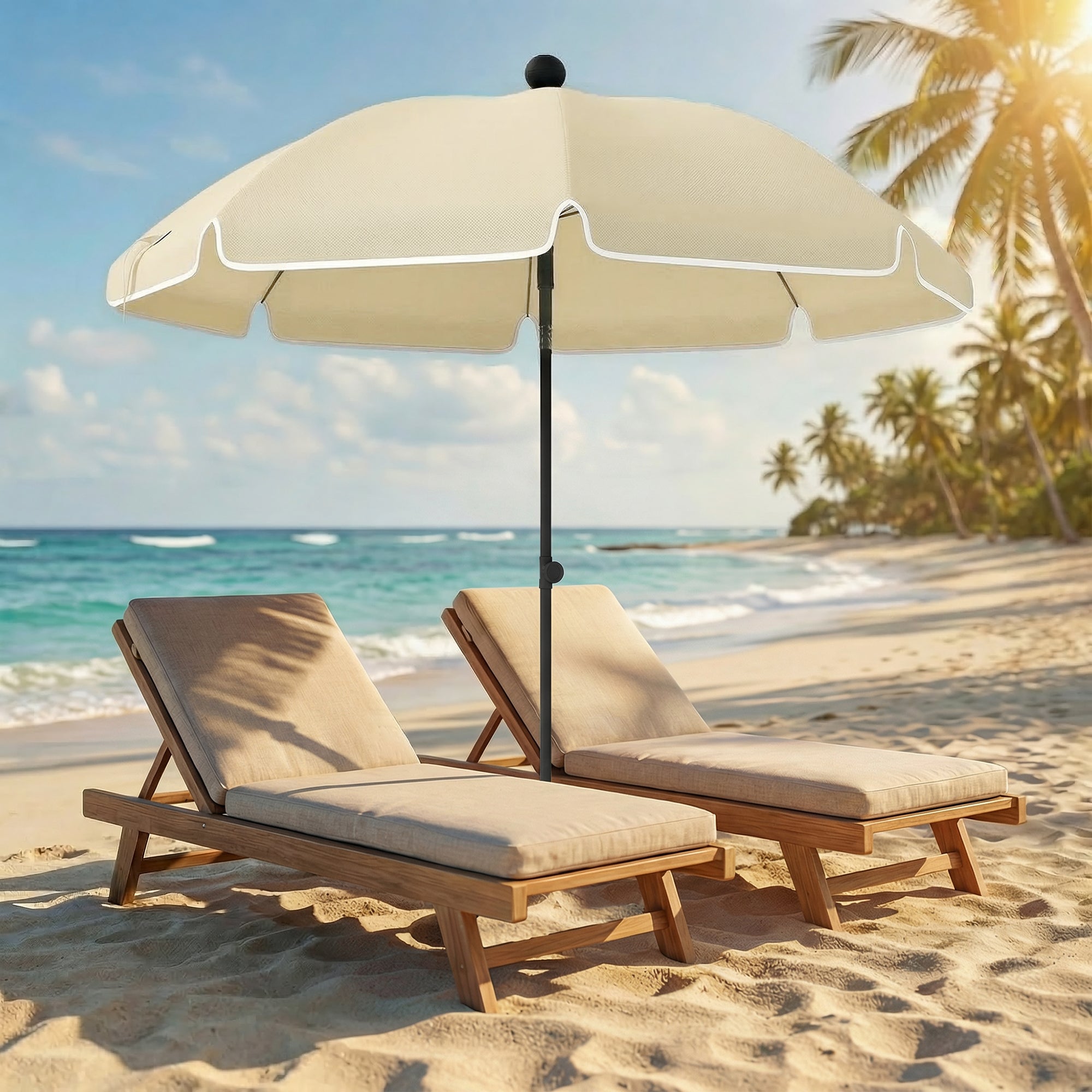 Beach Umbrella Ø150 cm (59") – Sand Anchor, Adjustable Tilt & Height, Water-Resistant, Portable – Beige
