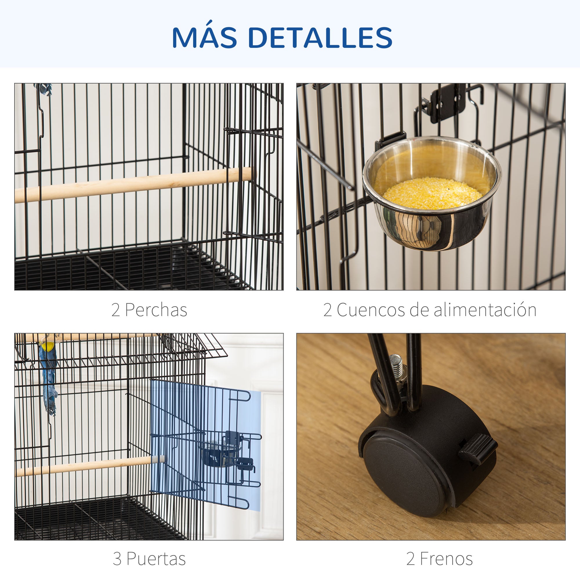 Bird Cage with Wheels Large Cage with Stand Bird Aviary with Removable Tray Doors Feeders Perches and Bottom Shelf for Cockatiel Lovebird Sun Conure 50x49x137 cm Black