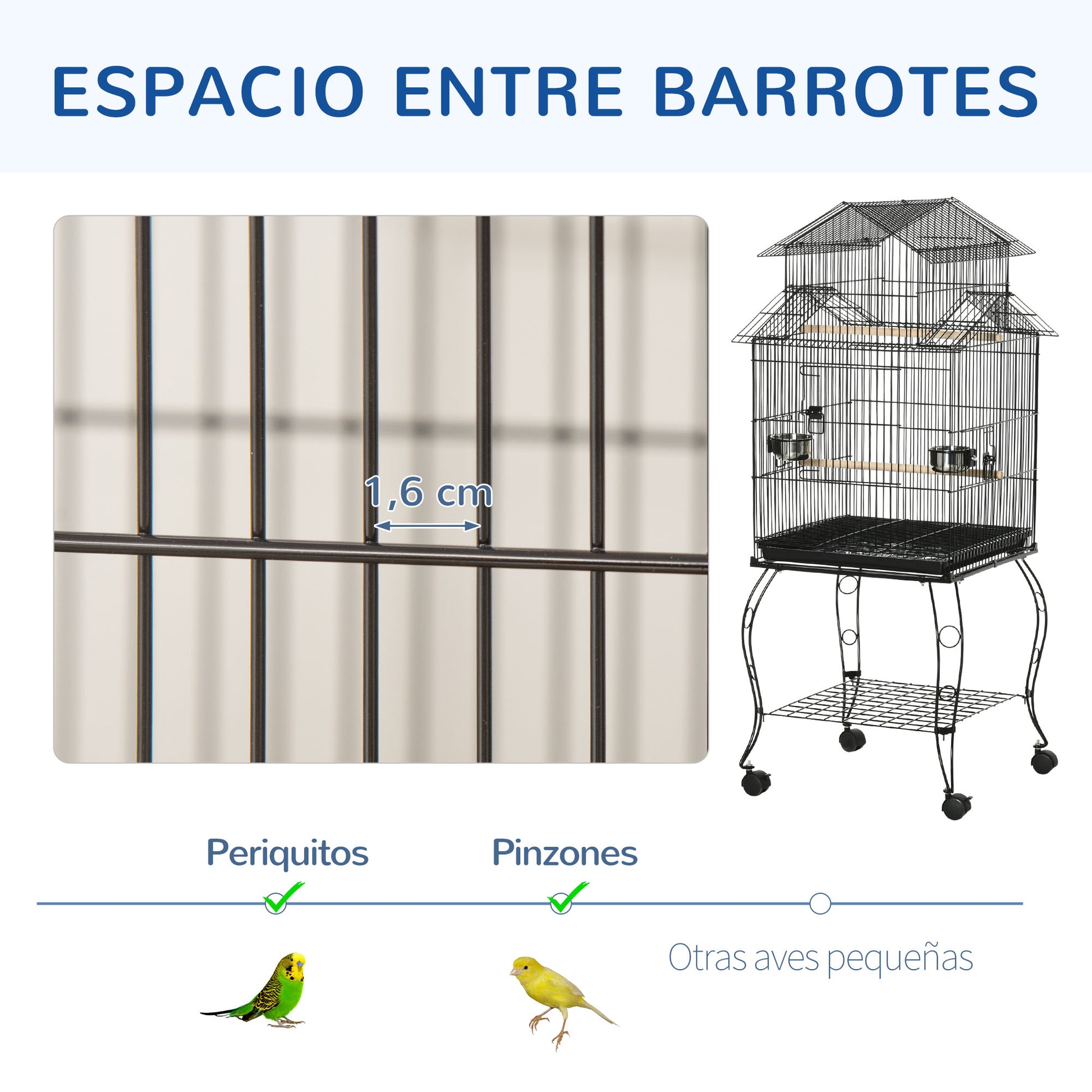 Bird Cage with Wheels Large Cage with Stand Bird Aviary with Removable Tray Doors Feeders Perches and Bottom Shelf for Cockatiel Lovebird Sun Conure 50x49x137 cm Black