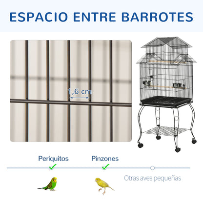 Bird Cage with Wheels Large Cage with Stand Bird Aviary with Removable Tray Doors Feeders Perches and Bottom Shelf for Cockatiel Lovebird Sun Conure 50x49x137 cm Black