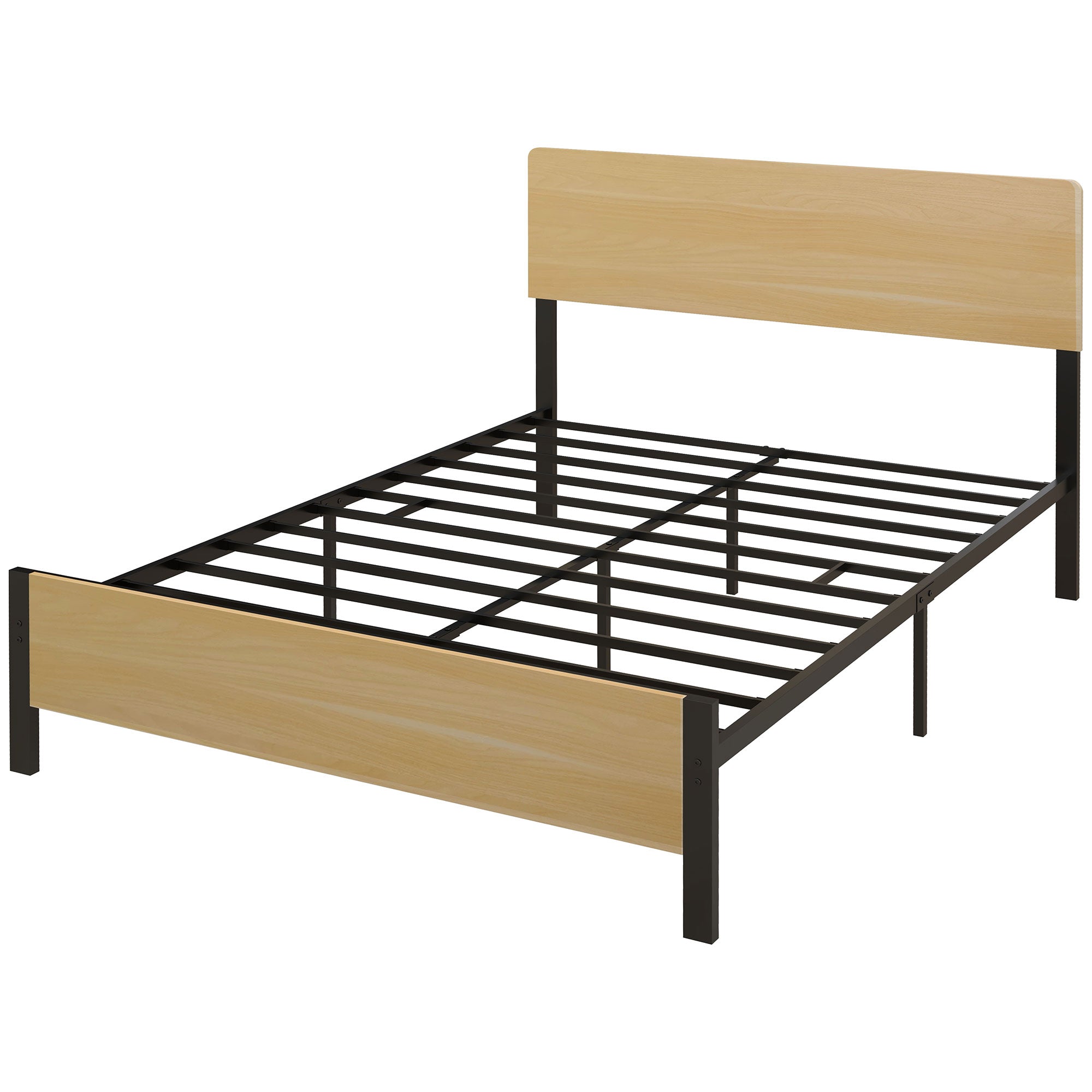 Double Bed Frame made of Steel with Slatted Frame and Headboard for Mattress 140 x 190 cm in Dark Wood Finish