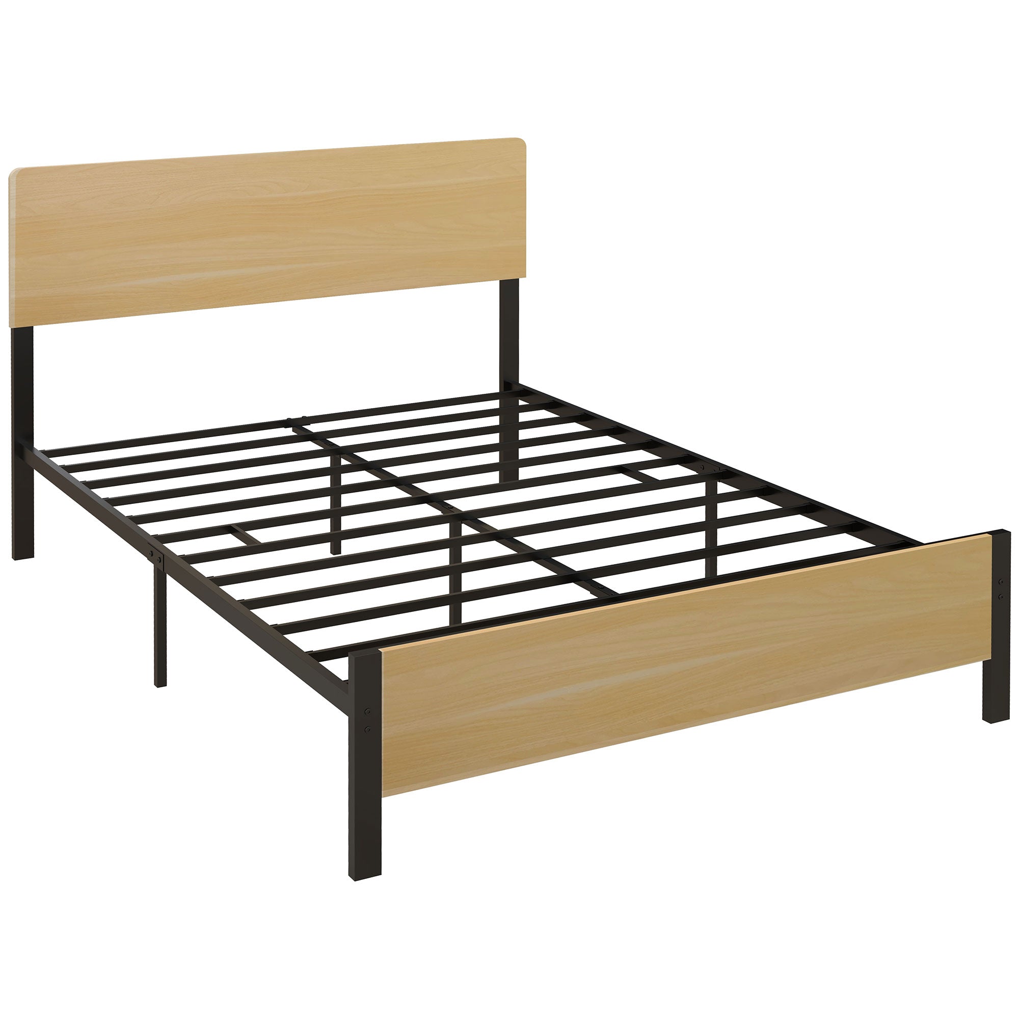 Double Bed Frame made of Steel with Slatted Frame and Headboard for Mattress 140 x 190 cm in Dark Wood Finish