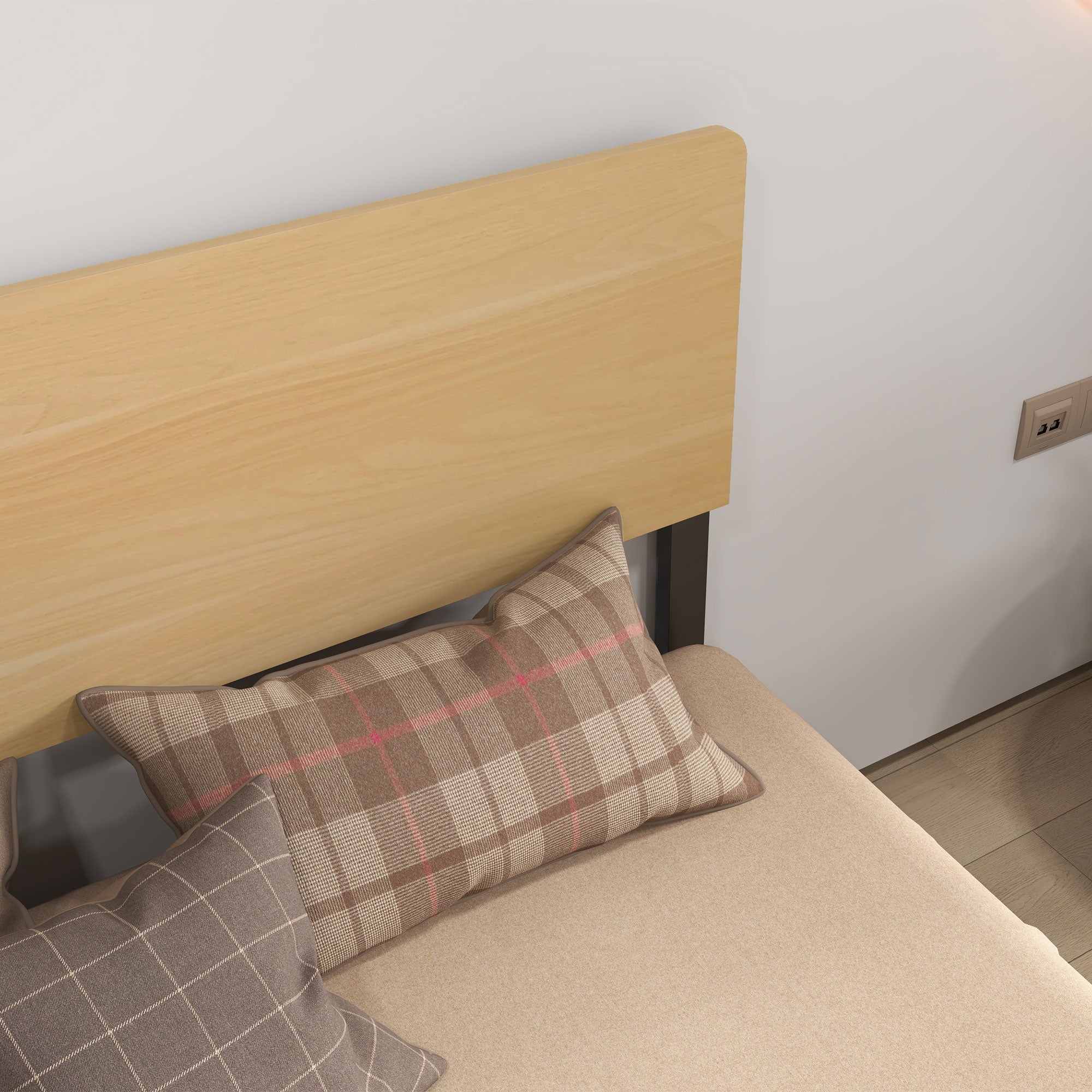 Double Bed Frame made of Steel with Slatted Frame and Headboard for Mattress 140 x 190 cm in Dark Wood Finish