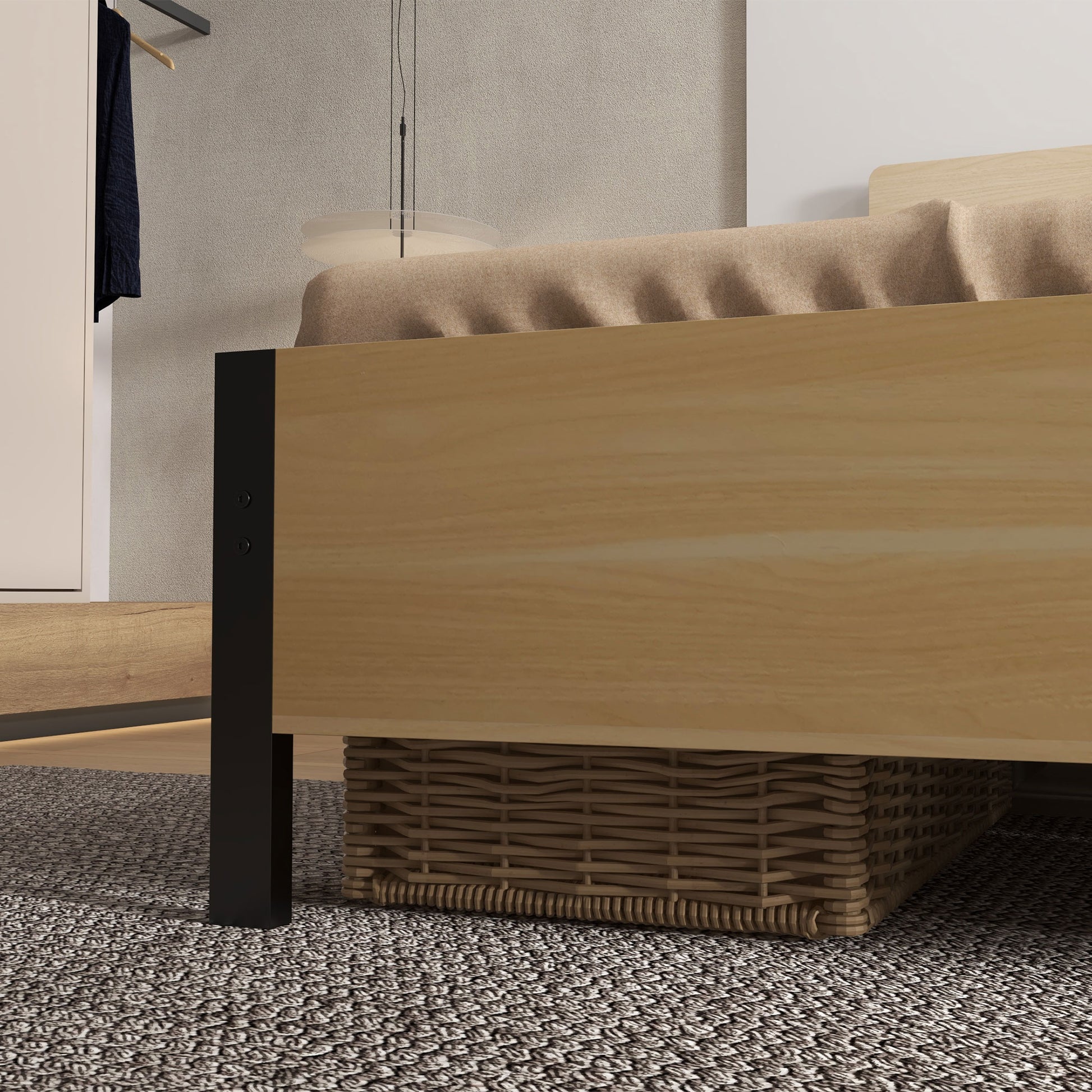 Double Bed Frame made of Steel with Slatted Frame and Headboard for Mattress 140 x 190 cm in Dark Wood Finish