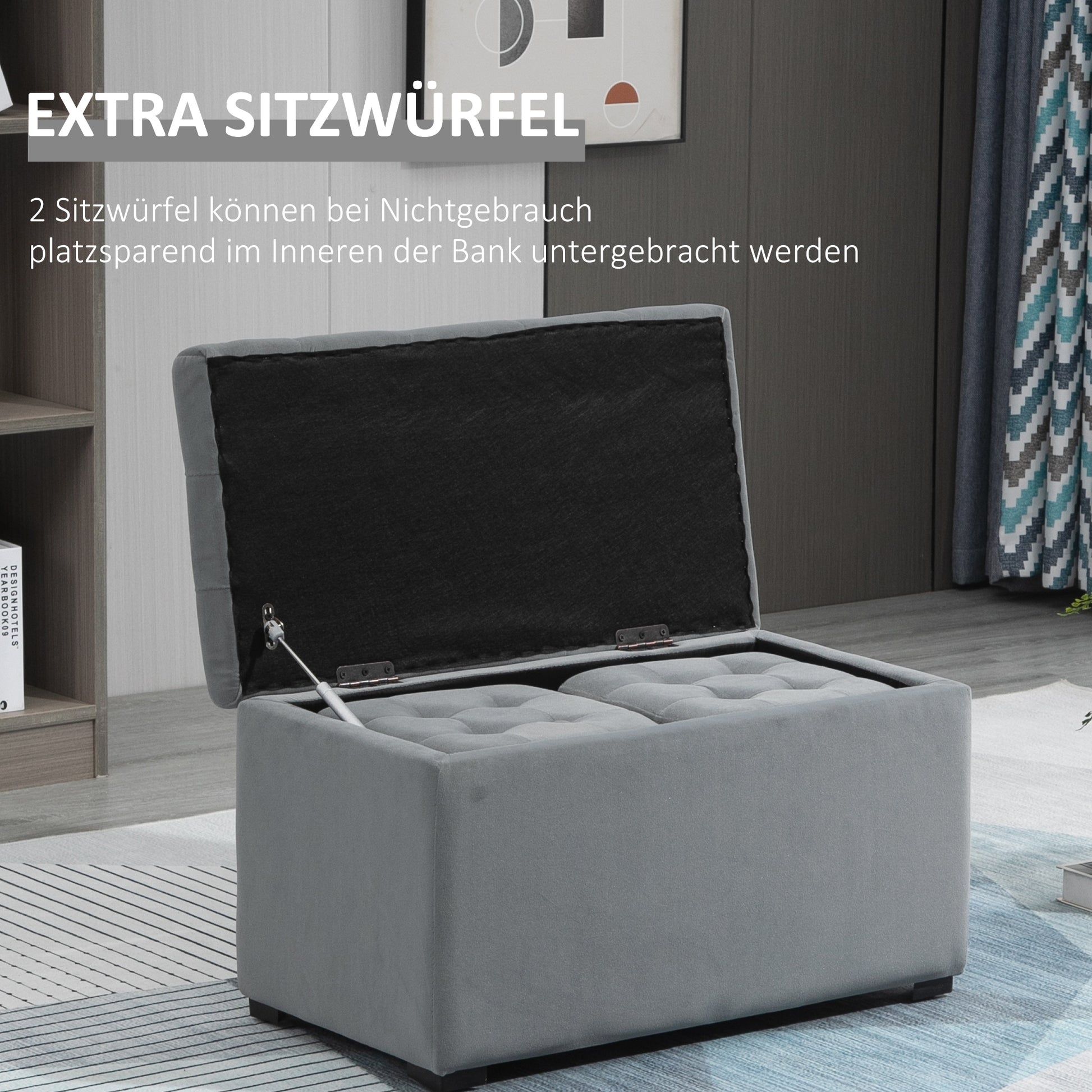 3-Piece Set with Storage, 2 x Ottomans, Upholstered Bench, Footstool, Storage Box, Footrest, Holds up to 130 kg, Microfiber Fabric, Foam, 75 x 40 x 42 cm, Light gray