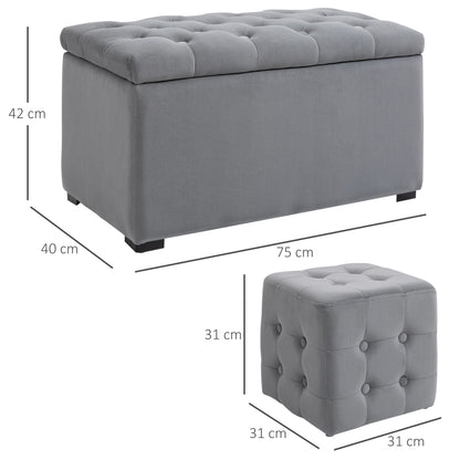 3-Piece Set with Storage, 2 x Ottomans, Upholstered Bench, Footstool, Storage Box, Footrest, Holds up to 130 kg, Microfiber Fabric, Foam, 75 x 40 x 42 cm, Light gray