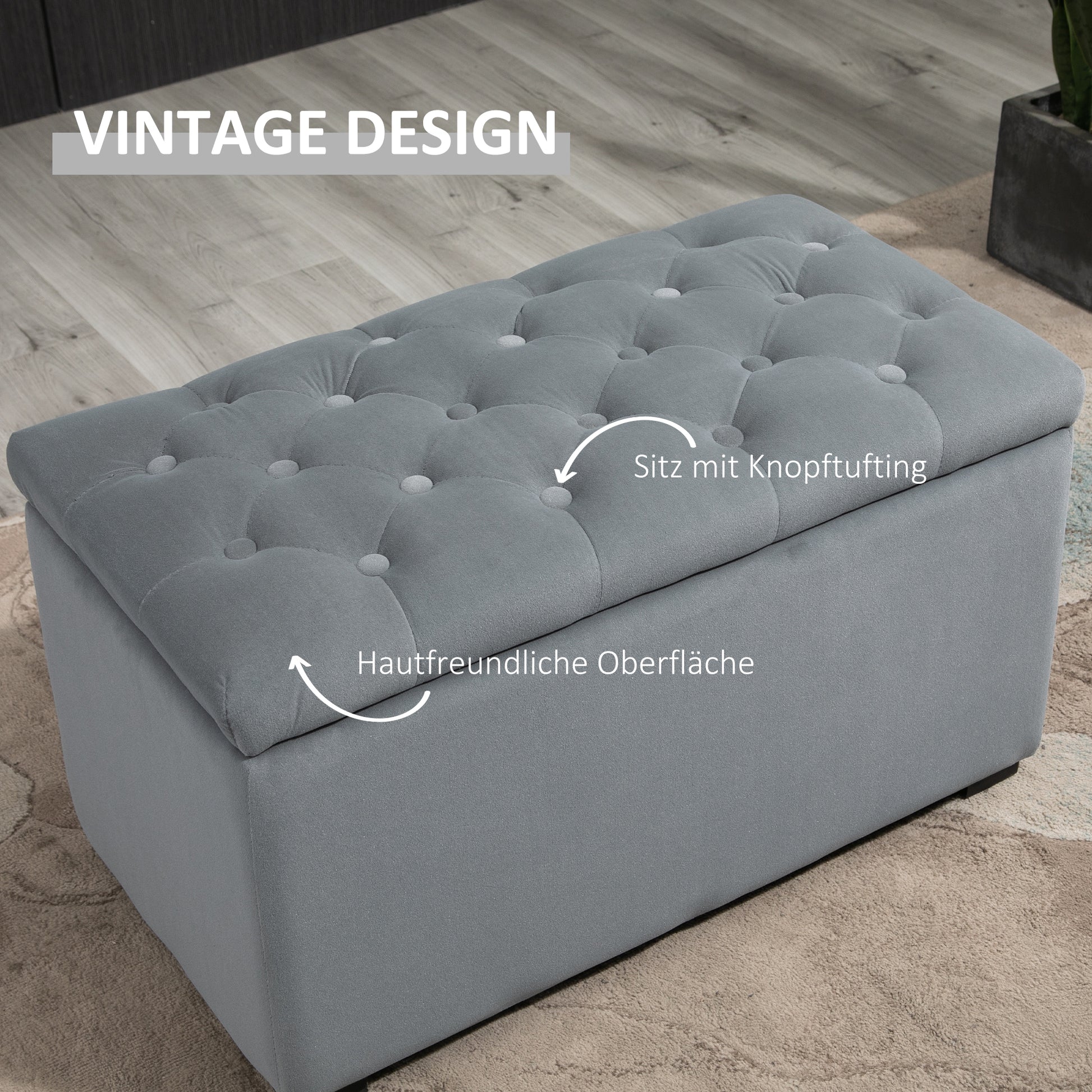 3-Piece Set with Storage, 2 x Ottomans, Upholstered Bench, Footstool, Storage Box, Footrest, Holds up to 130 kg, Microfiber Fabric, Foam, 75 x 40 x 42 cm, Light gray