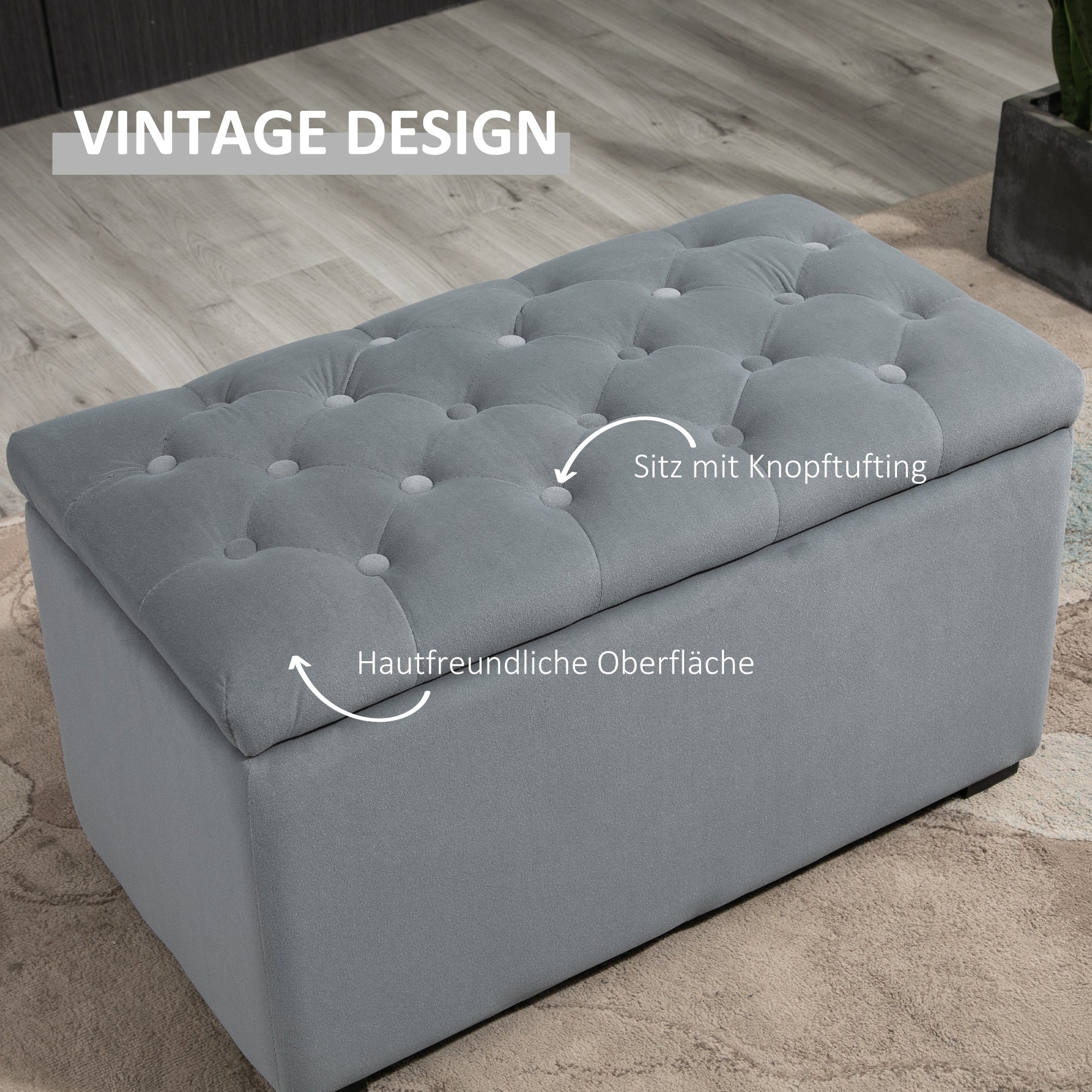 3-Piece Set with Storage, 2 x Ottomans, Upholstered Bench, Footstool, Storage Box, Footrest, Holds up to 130 kg, Microfiber Fabric, Foam, 75 x 40 x 42 cm, Light gray