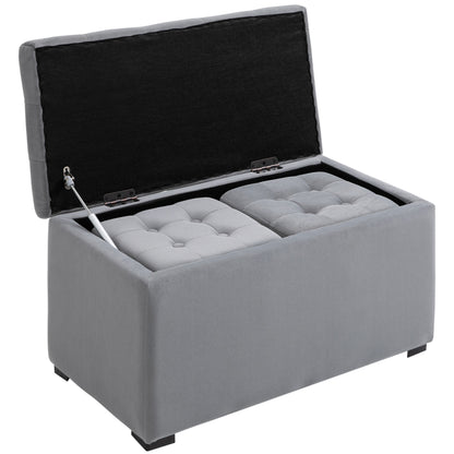 3-Piece Set with Storage, 2 x Ottomans, Upholstered Bench, Footstool, Storage Box, Footrest, Holds up to 130 kg, Microfiber Fabric, Foam, 75 x 40 x 42 cm, Light gray