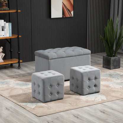 3-Piece Set with Storage, 2 x Ottomans, Upholstered Bench, Footstool, Storage Box, Footrest, Holds up to 130 kg, Microfiber Fabric, Foam, 75 x 40 x 42 cm, Light gray
