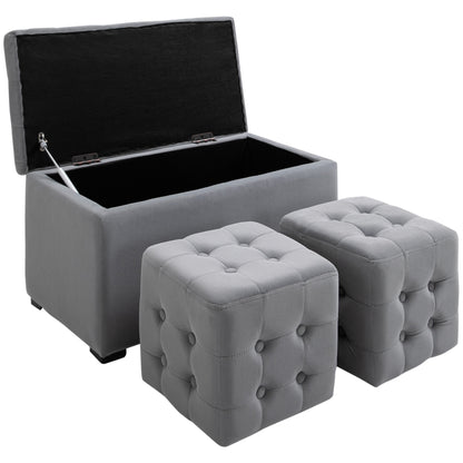 3-Piece Set with Storage, 2 x Ottomans, Upholstered Bench, Footstool, Storage Box, Footrest, Holds up to 130 kg, Microfiber Fabric, Foam, 75 x 40 x 42 cm, Light gray