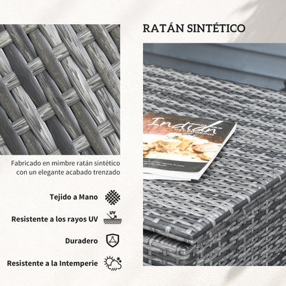 4-Piece Rattan Garden Furniture Set with 2 Double Sofas Central Table Table with Storage Chest Removable Cushions for Outdoor Terrace 132x69x64 cm Gray