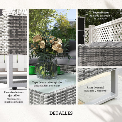 4-Piece Rattan Garden Furniture Set with 2 Double Sofas Central Table Table with Storage Chest Removable Cushions for Outdoor Terrace 132x69x64 cm Gray