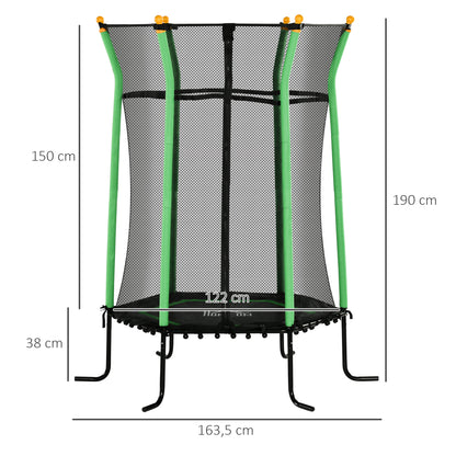Children's Trampoline Ø163.5 cm, Indoor Trampoline with Safety Net Edge Cover Bungee Cord, Children's Trampoline up to 50 kg, for children 3-10 years old Green