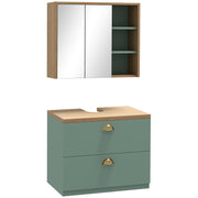 Bathroom Furniture Set Mirror Cabinet Bathroom + Suspended Under Sink Cabinet with Adjustable Shelves 2 Drawers Scandinavian Design Green