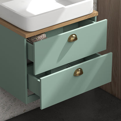 Bathroom Furniture Set Mirror Cabinet Bathroom + Suspended Under Sink Cabinet with Adjustable Shelves 2 Drawers Scandinavian Design Green