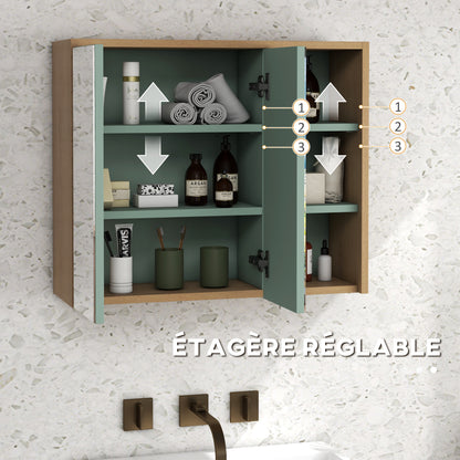 Bathroom Furniture Set Mirror Cabinet Bathroom + Suspended Under Sink Cabinet with Adjustable Shelves 2 Drawers Scandinavian Design Green