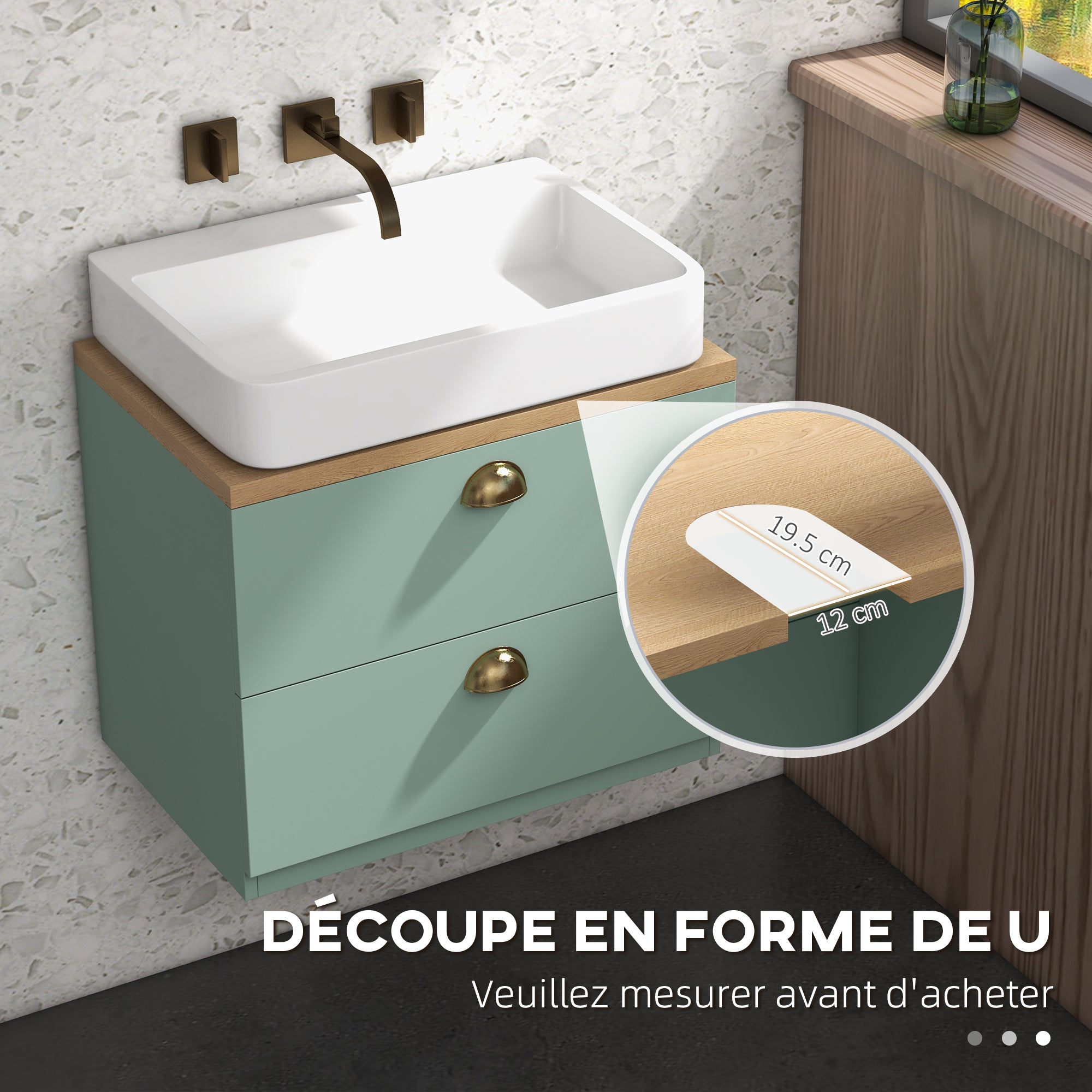 Bathroom Furniture Set Mirror Cabinet Bathroom + Suspended Under Sink Cabinet with Adjustable Shelves 2 Drawers Scandinavian Design Green