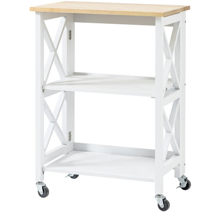 Folding Kitchen Cart Auxiliary Cart with Wheels Vegetable Cart with 2 Shelves for Dining Room Load 40 kg 60x40x84 cm White