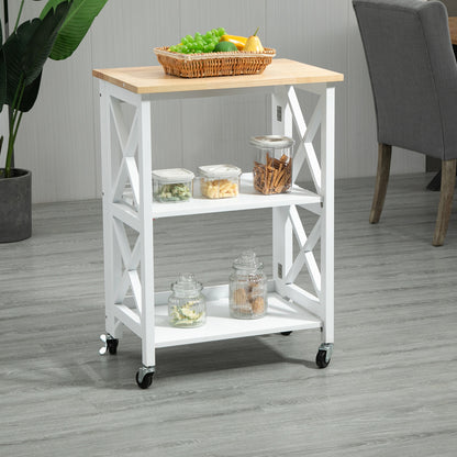 Folding Kitchen Cart Auxiliary Cart with Wheels Vegetable Cart with 2 Shelves for Dining Room Load 40 kg 60x40x84 cm White