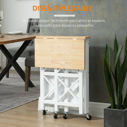 Folding Kitchen Cart Auxiliary Cart with Wheels Vegetable Cart with 2 Shelves for Dining Room Load 40 kg 60x40x84 cm White