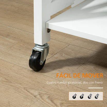 Folding Kitchen Cart Auxiliary Cart with Wheels Vegetable Cart with 2 Shelves for Dining Room Load 40 kg 60x40x84 cm White