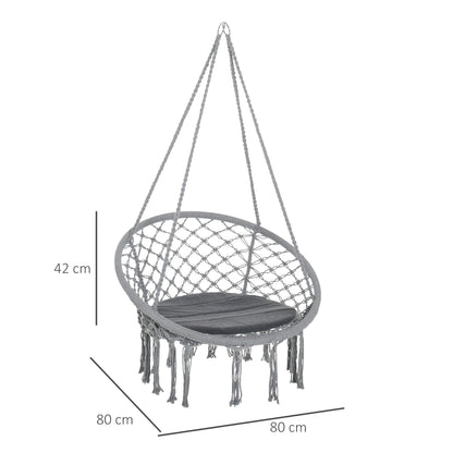 Round Hanging Chair Ø60 cm Hammock Swing with Cushion and Cotton Rope for Indoor and Outdoor 80x80x42 cm Gray